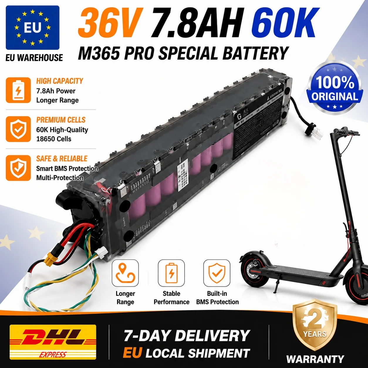 36V 7800mAh Li-Ionen-Akku für Elektroroller M365/M365 Pro – EU-Lagerbestand Schnelle Lieferung