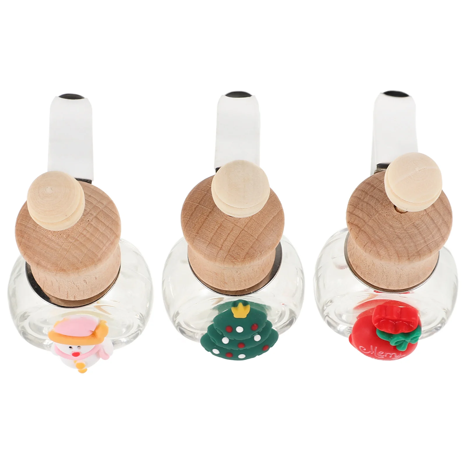 

3pcs Christmas Beech Fragrance Diffuser Glass nament Holiday Gift Wooden Clips Perfume Car Aromatherapy Glass