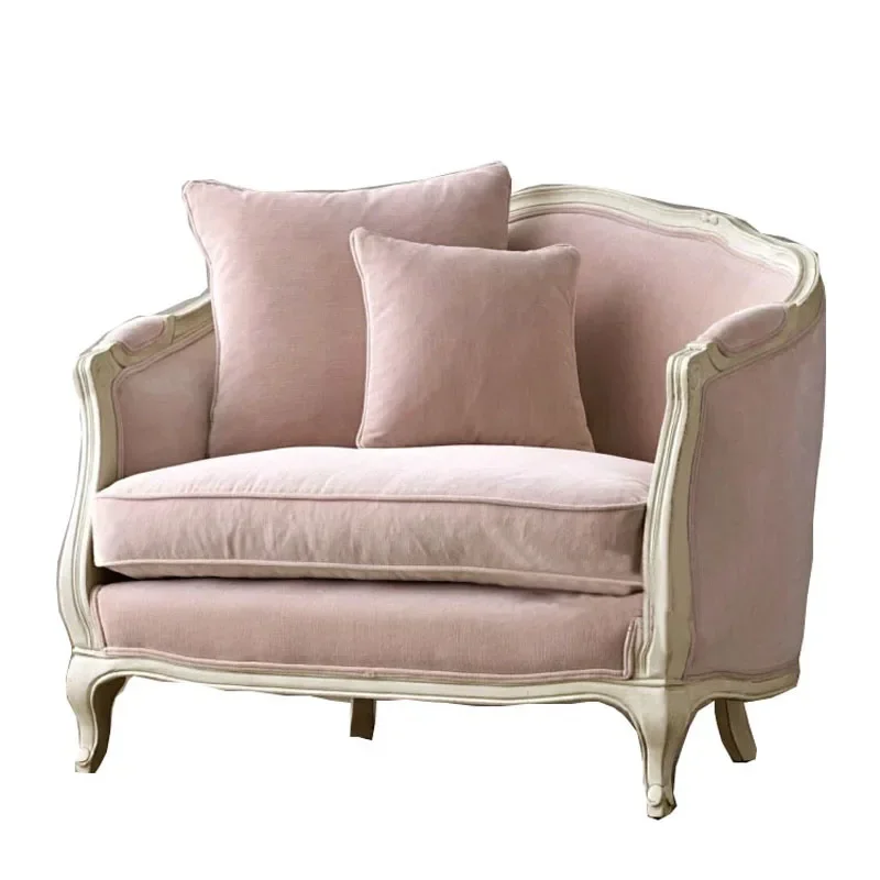 

American Fabric Solid Wood Single Sofa French Fashion Leisure Oak Sofa in Stock