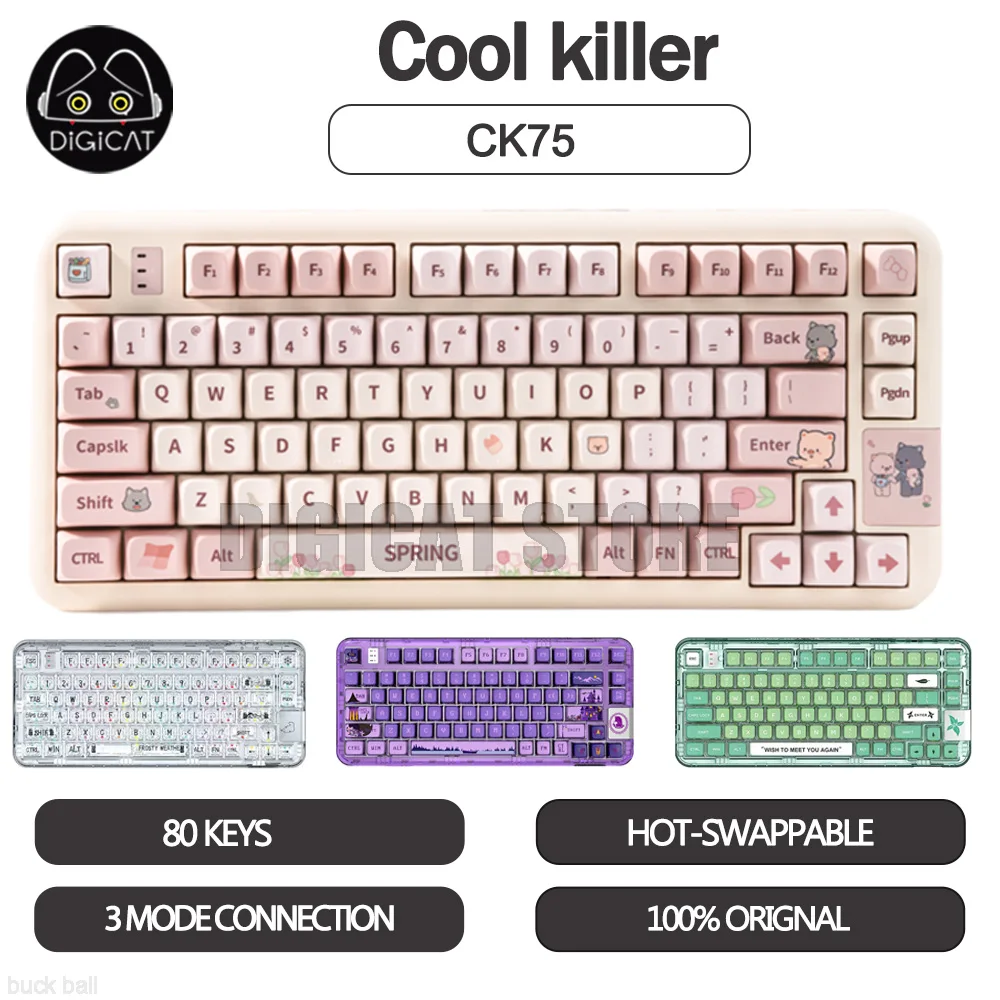 

Coolkiller CK75 Mechanical Gamer Keyboard 80 Keys 3 Mode 2.4G/USB/Bluetooth Wireless Keyboard Hot-Swap RGB Transparent Keyboard