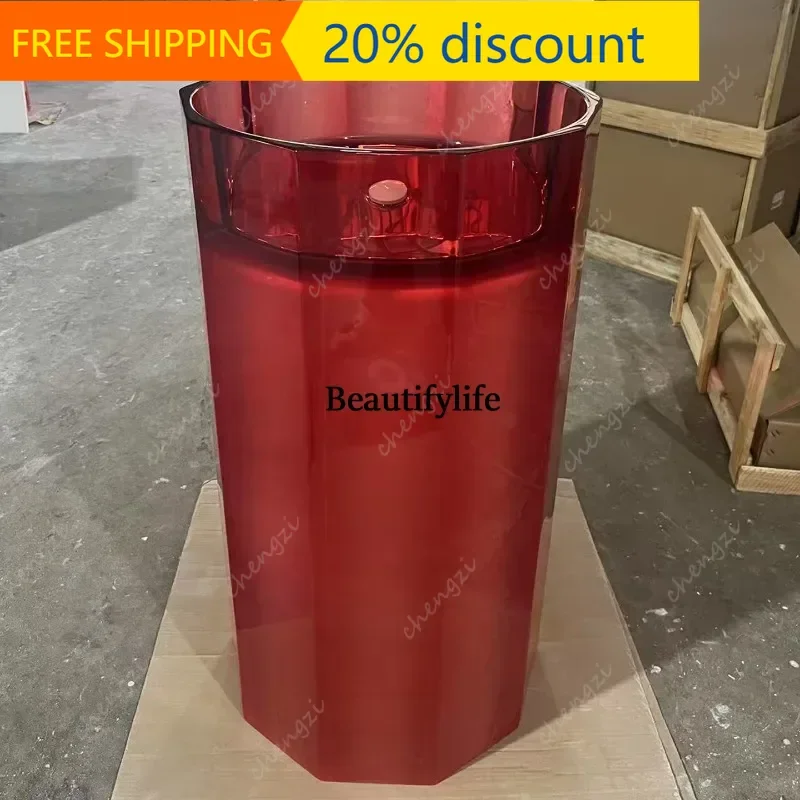 J132 Transparent resin column basin Color luminous rhombus crystal basin Floor-to-ceiling washbasin