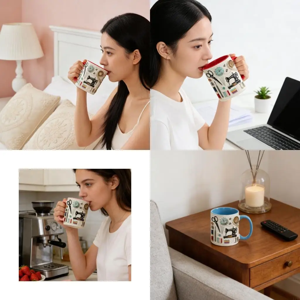 F19B Sewing Themed Ceramic Mug Perfect Gift For Craft Lovers Large Capacity Drinking Cup For Coffee And Beverages