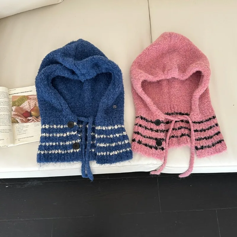 Modische und vielseitige warme gestrickte Wollmützen für Herbst und Winter, lässiger Schal, Nackenschutz, Skullies-Mützen für Damen