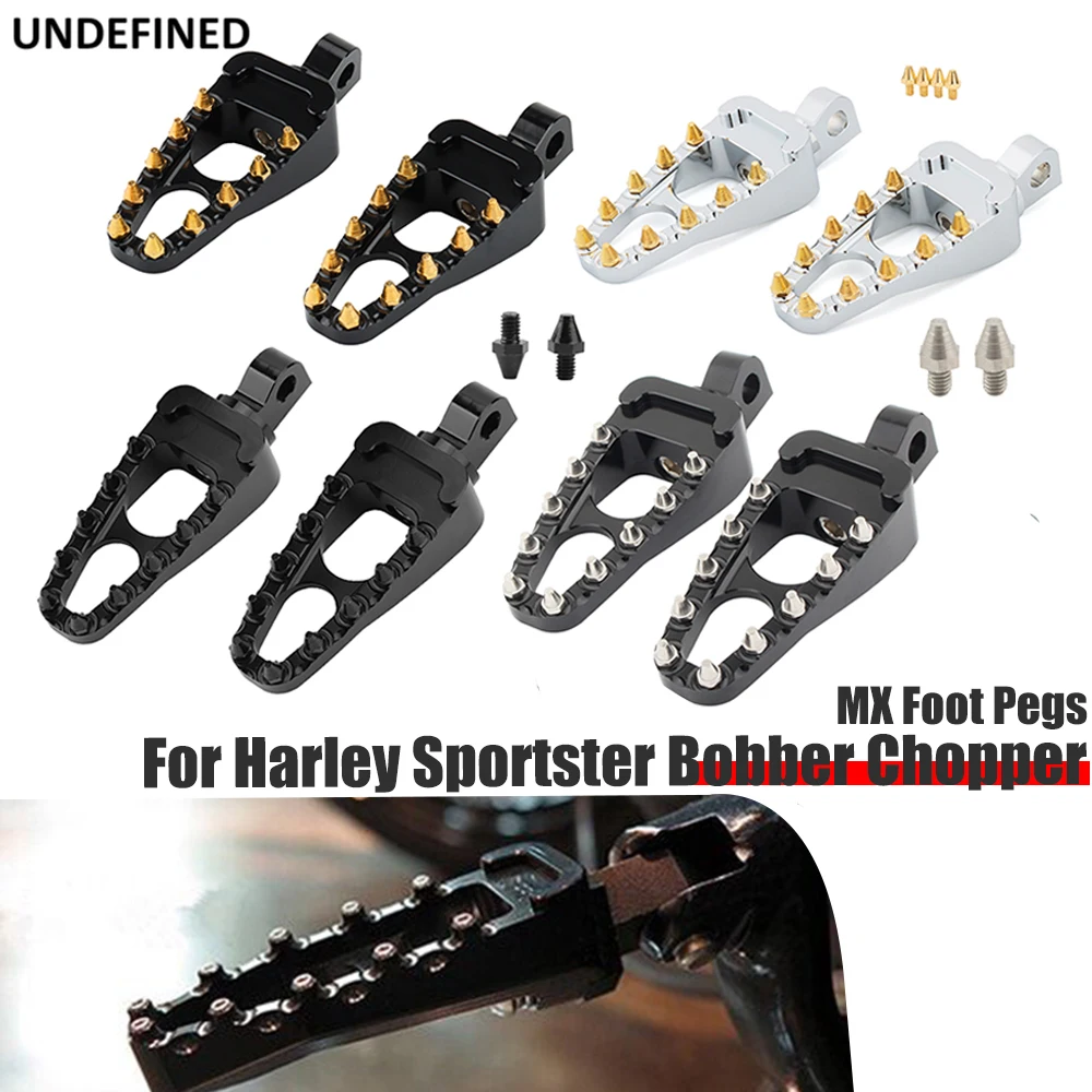 MX Foot Pegs Motorcycle Footpegs Chopper Bobber 360 Roating Black Spike For Harley Dyna Fatboy Sportster Iron 883 Street Bob 