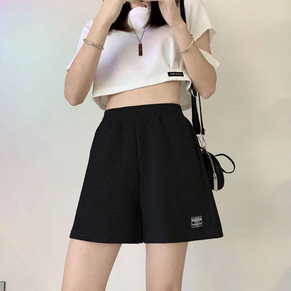 

Female Solid Homewear Women's Letter Label Shorts High Waisted Sports Shorts Loose Bottoms Casual Aesthetic Elastics Shorts