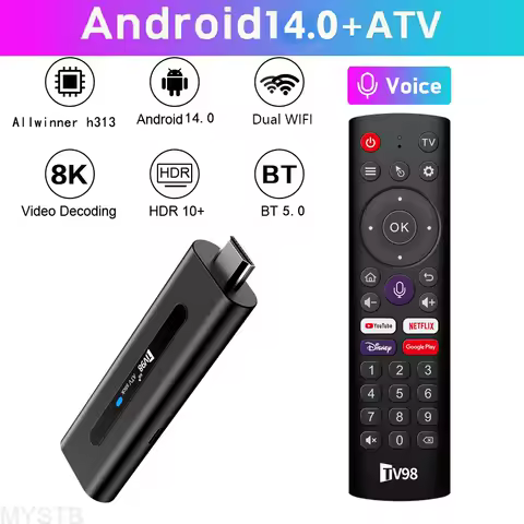 TV Box Android Stick Android 14 4K Streaming 8K HDR10+ WiFi 5G BT5 Voice Remote H313 3D Smart MiNi Portable HDMI2.0A TV Stick
