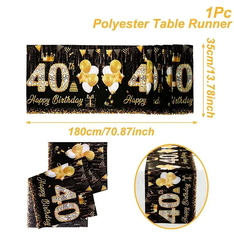 VIKAMA 40th Birthday Table Runner Gold Glitter Balloon Crown Cheers to 40 Years Dining Table Flag Men Women Forty Birthday