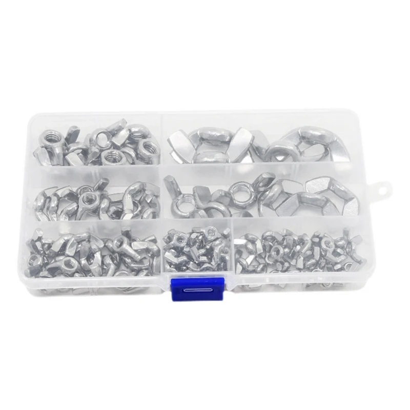 100 PCS Wing Nuts Assortment Kit Stainless Steel Butterfly Screw Cap Hand Nut Locking Wingnuts Fastener Tool