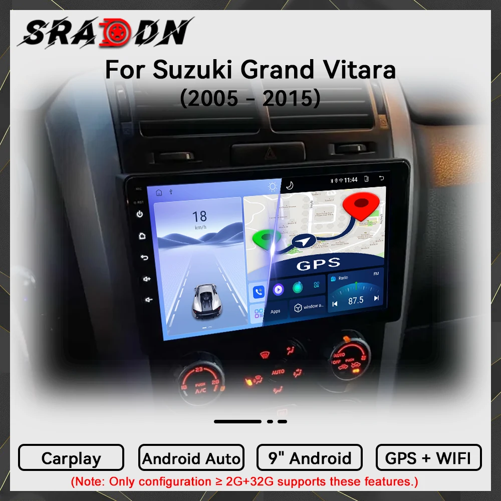 Para Suzuki Grand Vitara 3 2005 2006 2007 2008 2009 2010 2011 2012 2013 2014 2015: Rádio automóvel Android com leitor multimédia, vídeo, GPS, CarPlay, ecrã táctil e som automóvel.