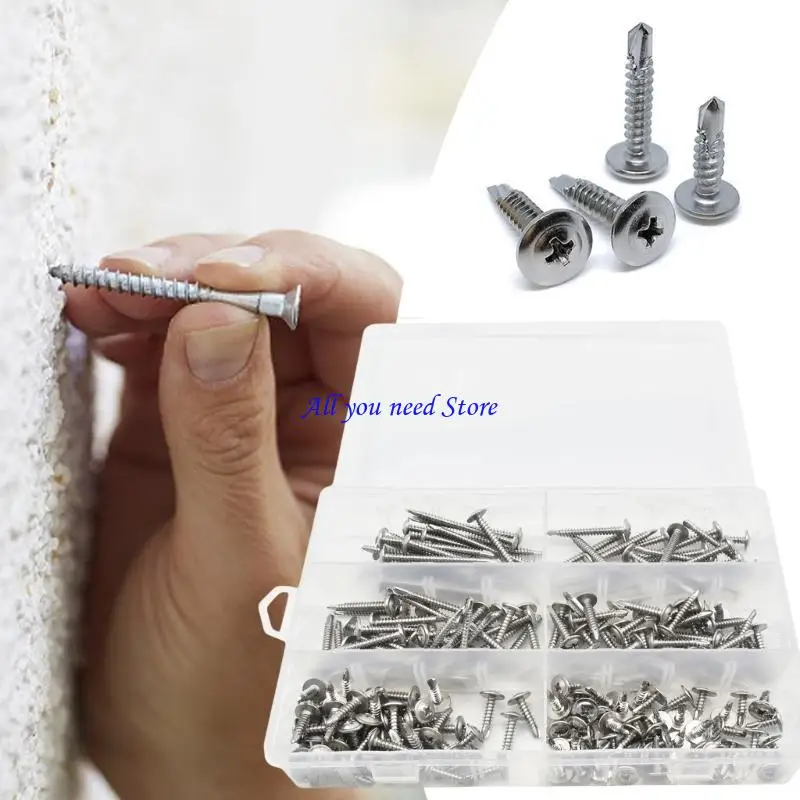 

﻿ Modified Truss Head Sheet Metal Screws Assortment Kit 210 Stainless Steel Self Tapping Drilling Screws for Metal Plastic Wood