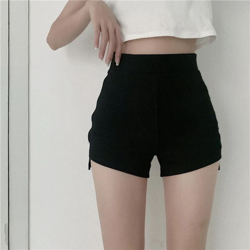 High Waist Black Slim Fit Casual Shorts Women Summer Trendy Thin Elastic Thin Section Base Layer Hot Pants Polyester Fiber