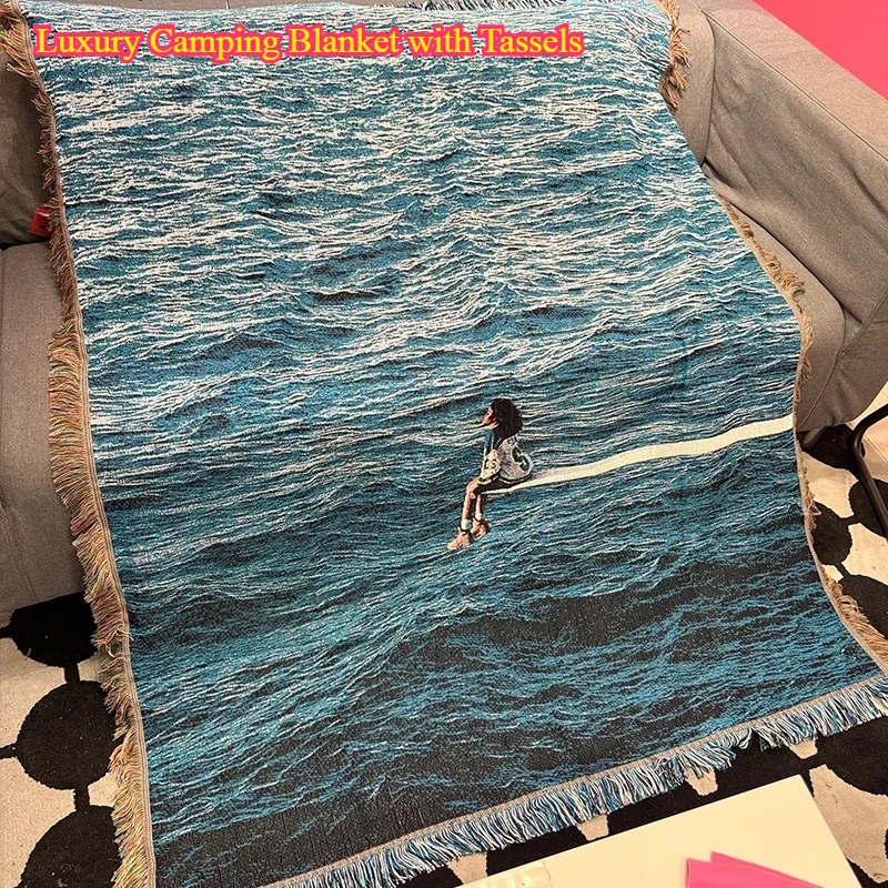 

Роскошное походное одеяло с кисточками - пейзажный гобелен с принтом галактики для украшения улицы и дивана