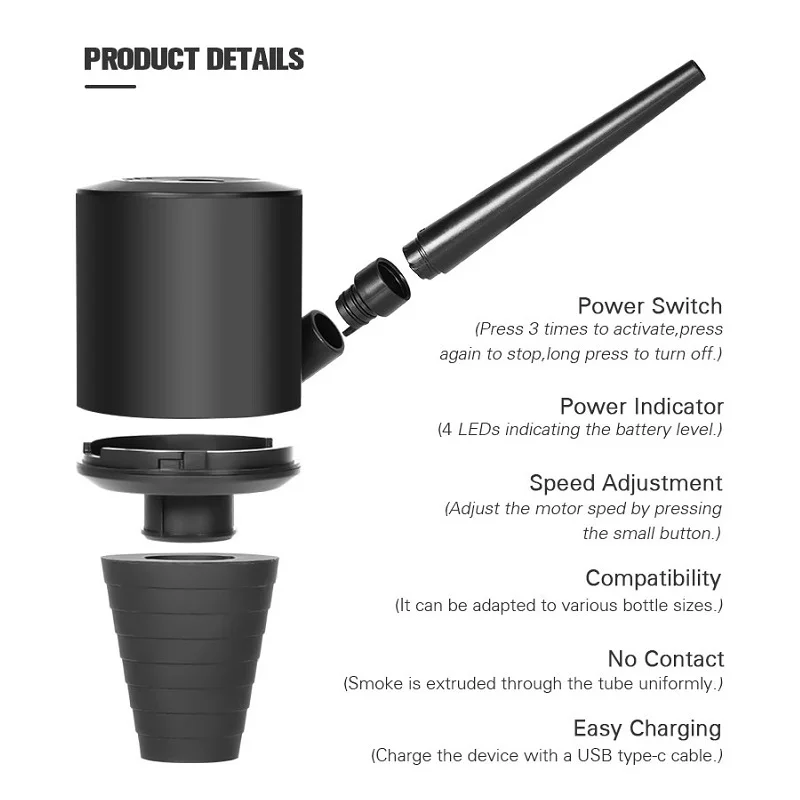 MOONSHADE New Electric Hookah Blower Automatically Blown Smoke Suitable for All Calibers Water Pipe ABS Shisha Filter Accessorie