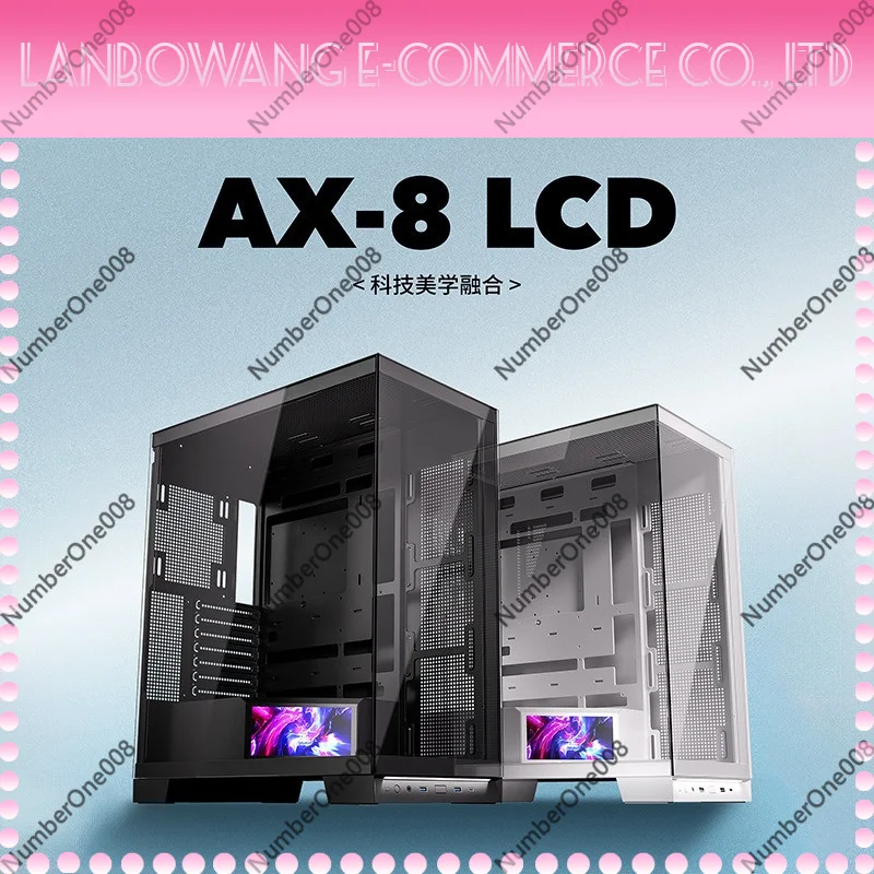 ATX Gaming PC Case Panoramic Tempered Glass Fish Tank Style with 5.5 Inch Screen Display for Watercooling E-Sports