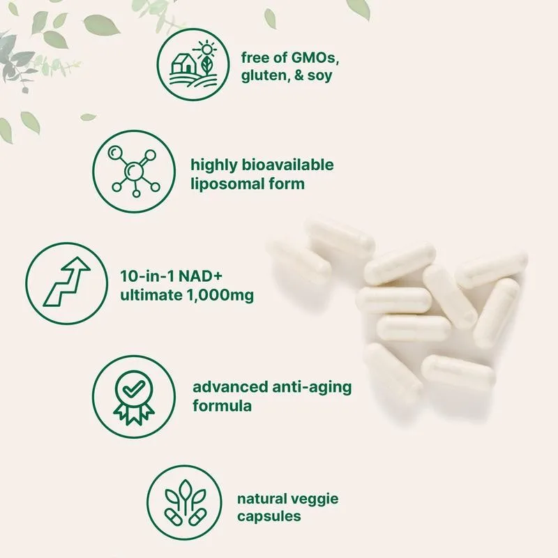 Liposomal NAD+ Ultimate - Healthy Aging, Increased Energy Levels, Boosted Brain Function, Enhanced Nutrient Absorption