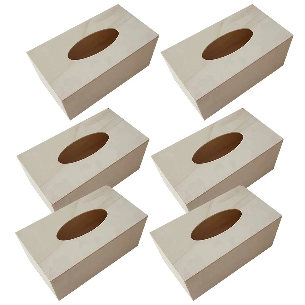 

6pcs Blank Wood Tissue Box Diy Paper Organizer Storage Holder Napkin Dispenser Wooden Container For Craft Rectangle Clay