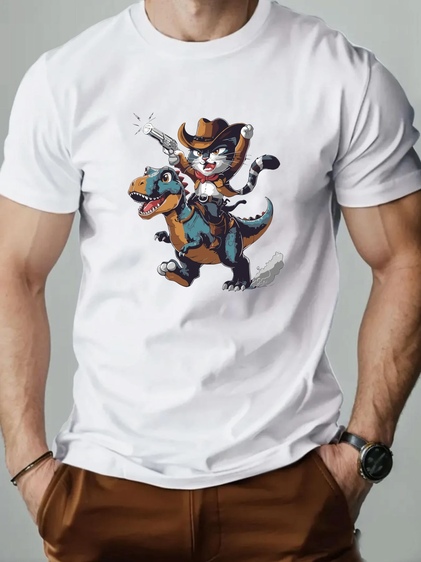 

Men's T-Shirt Cartoon Kitten Assassin Pattern Summer Breathable 100% Cotton Round Neck T shirt Interesting Short Sleeve Tee