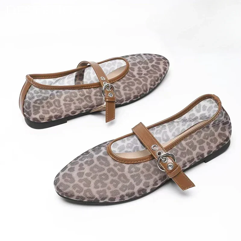 Leopard Women Mesh Loafers Shoes Walking Summer Designer Shallow Sandals 2025 Casual Breathers Cozy Elegant Sport Mujer Zapatos