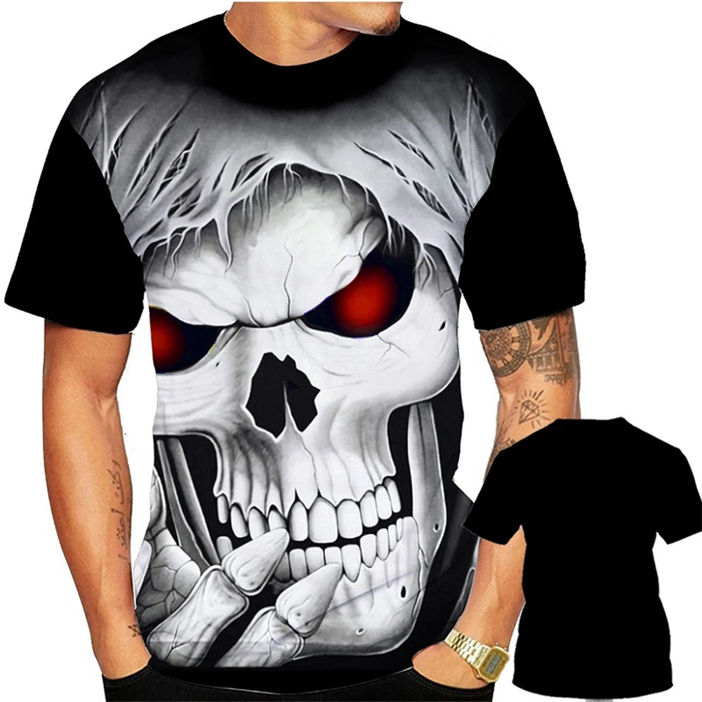 Summer fashion trend, fun and creative T-shirt, cool 3D printed skull print pattern, casual and comfortable T-shirt