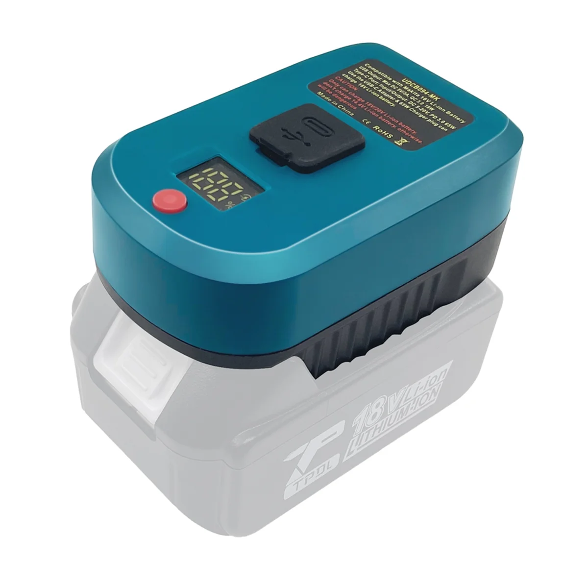 Cargador adaptador de 65W para batería de iones de litio Makita de 18V con puerto tipo C y puerto USB, convertidor de adaptador de carga USB inversa