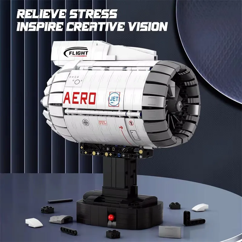 電動航空機ターボファンエンジンモデルテクニカル 1813 個 DIY ビルディングブロックアセンブリ MOC セットおもちゃ大人のギフト