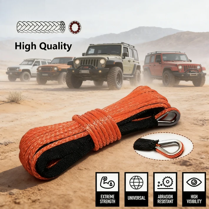 

Синтетический трос для лебедки 6 мм x 15 м, 12-прядный – Сверхпрочный аварийный трос для эвакуации грузовиков, лодок, квадроциклов, UTV