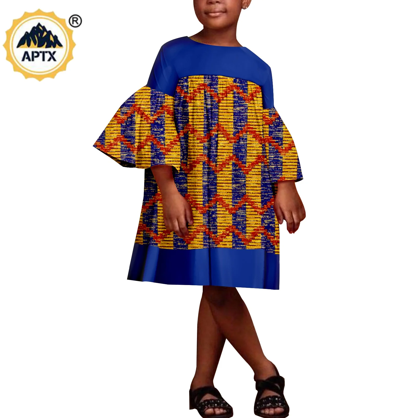 african-ankara-print-patchwork-dress-for-kids-girls-dashiki-cotton-children-outfits-flare-sleeve-knee-length-costume-y234007