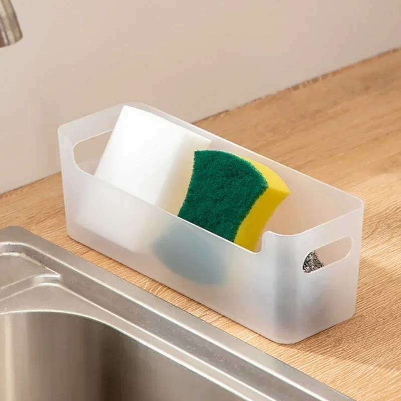 Slim Narrow Plastic Storage Basket with Side Handles, Small Multifunctional Storage Box for Kitchen Bathroom Misc Items