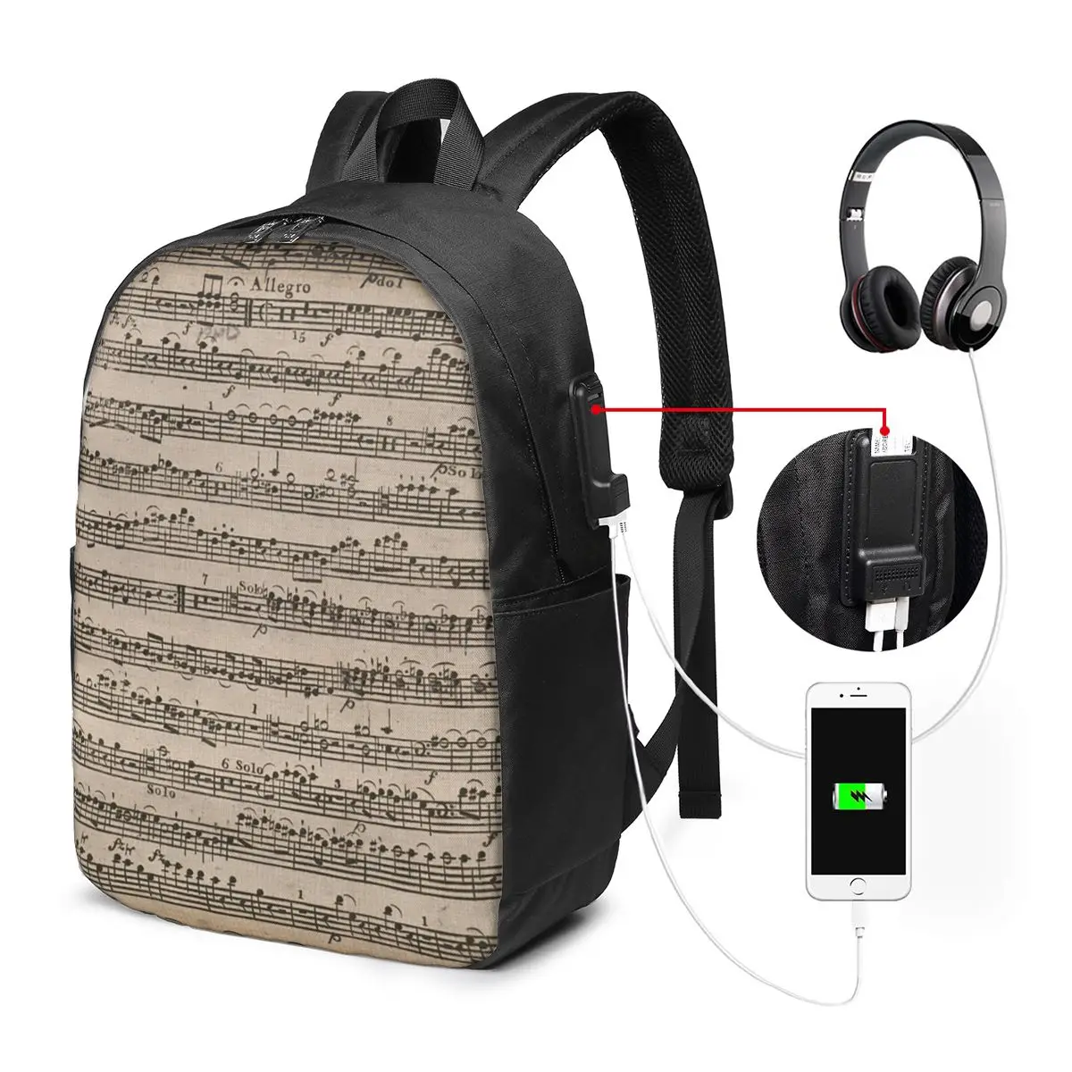 Vintage Music Score Backpack Travel Notebook Bag Computer College Student School Bag Laptop Shoulder Bags for Men Women