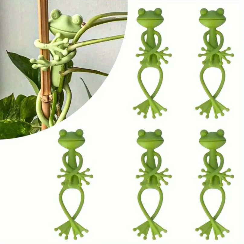 5Pcs 13cm Frog Shaped Reusable Cute Decorative Twist Bendable Garden Plant Support Adjustable Flexible Clip for Stem