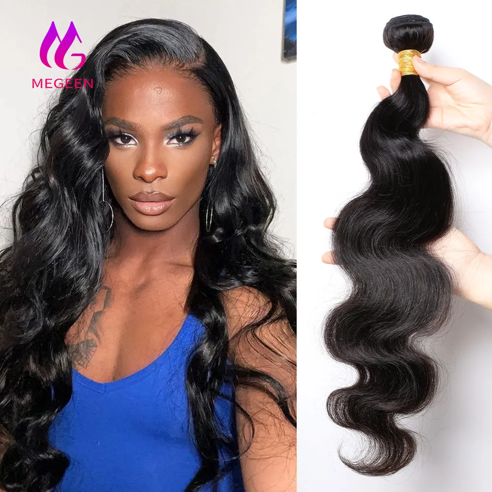 Megeen 12a brasilia nische Webhaar verlängerungen nach Länge Körper welle Echthaar bündel 1 Bündel Deal 95-100g 1b schwarzes Remy-Haar