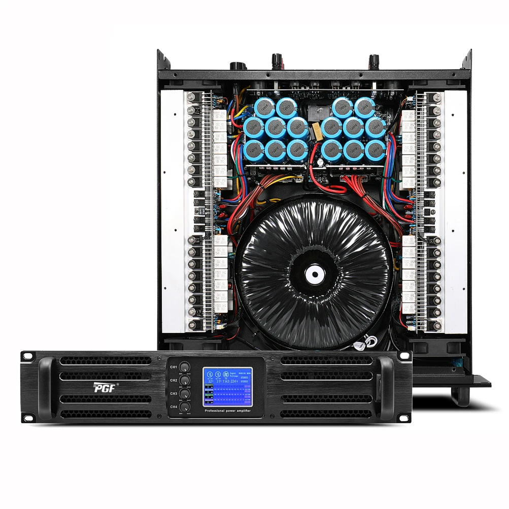Hot Sells 2U 4*800W 4 Channel Power Amplifier With LCD Display Class H Stereo Sound KTV Club Professional Performance Amplifier