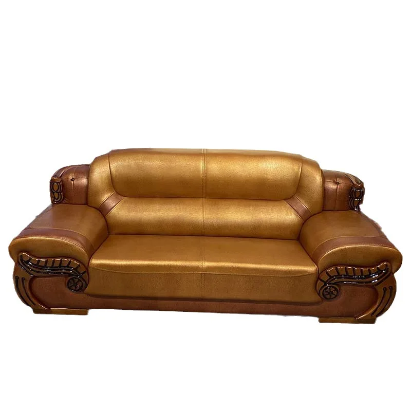 

European leather sofa simple modern medium and thick leather three-person combination