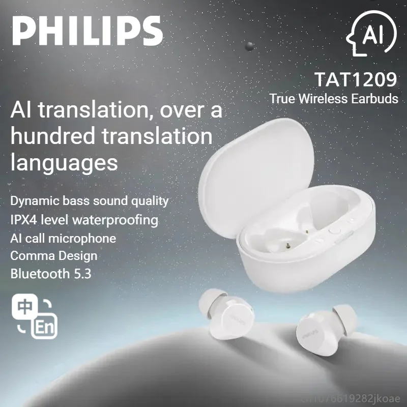 New Philips TAT1209 AI Translation Earphone Wireless Bluetooth 5.3 Headphone Sports In-Ear Headset With Dual HD Mic Call Earbuds