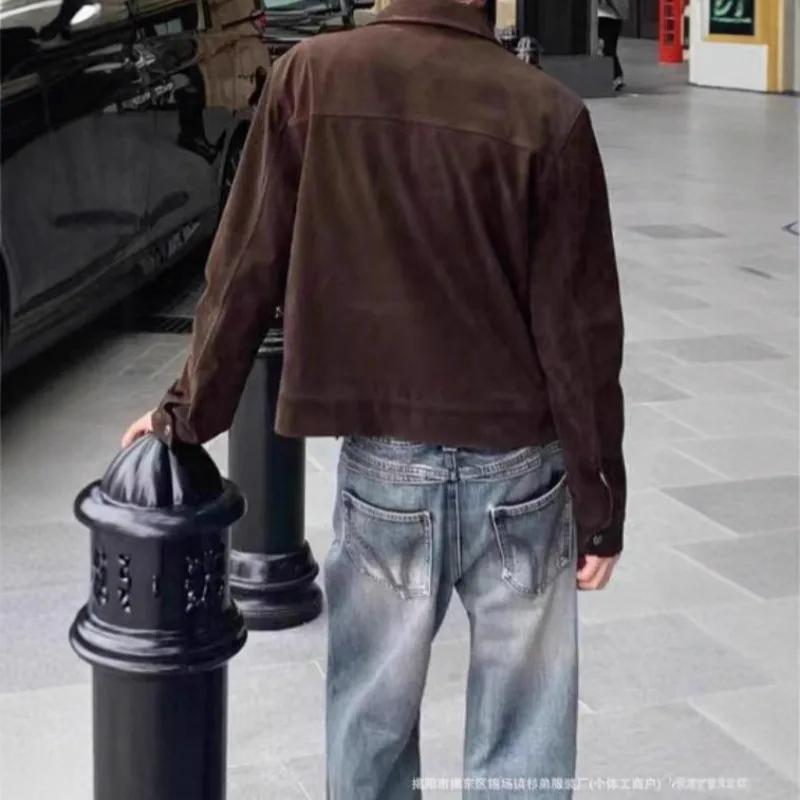 Luxury Brand Bomber Jackets Retro Suede Jacket Men's Spring Autumn Pilot Coat Lapel Men Clothing Varsity Jacket Long-sleeved Top