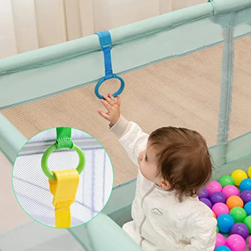 Baby asystent spaceru Pull Up Ring pringi do nauki stojące pierścienie do kojca haczyki na łóżko ćwiczenie na ramiona siłownia dla malucha