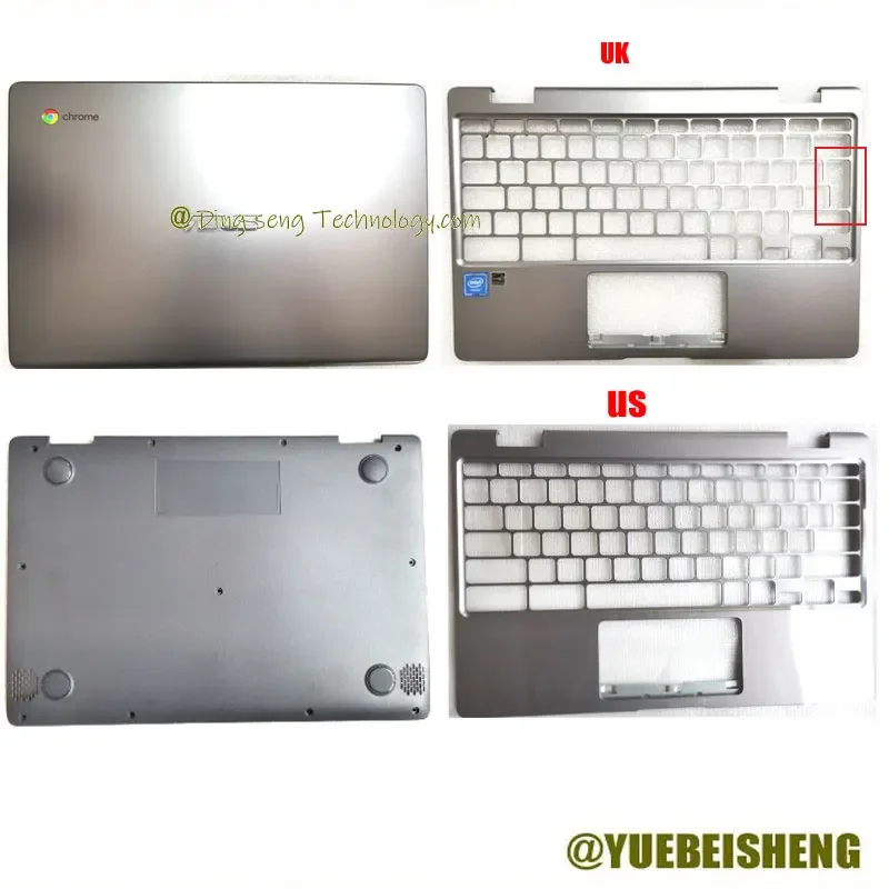 yuebeish lcd capa traseira para asus chromebook c223 c223na d teclado de encosto capa superior e inferior novo e org cinza 01