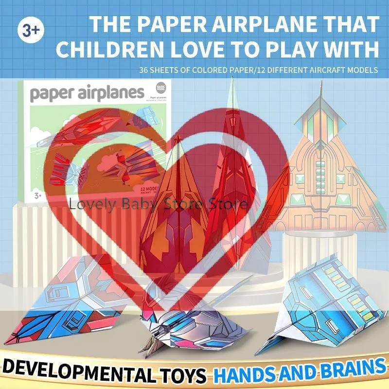 【BS】36 Sheets Handmade 3D Foldable Airplane Model DIY Creative Color Production Paper Airplane Folding Set For Holiday Gift