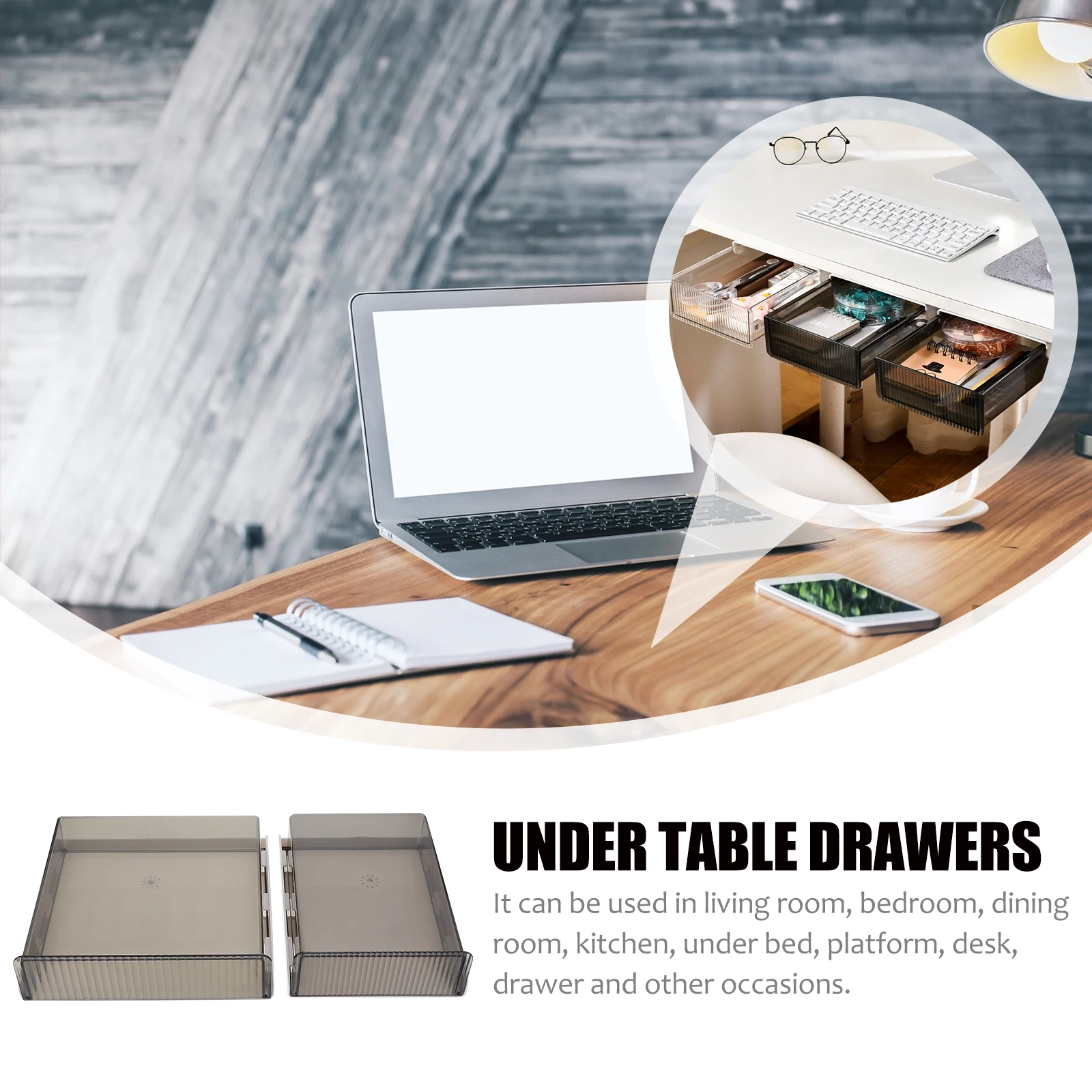 

2 Pcs Storage Boxes Desk Drawers ABS PET No Deformation Adhesive Hidden Design Under Table Stationery ganizer Living