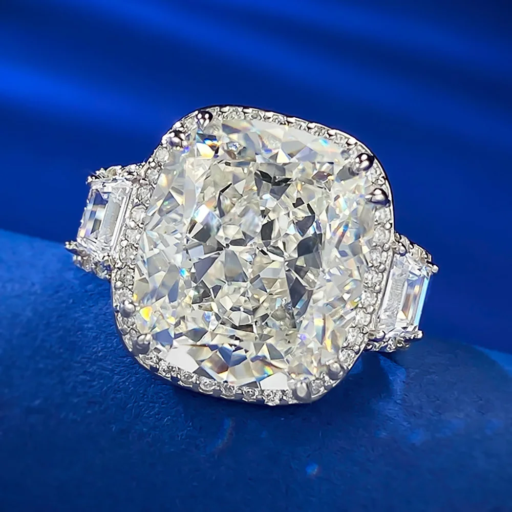 2023 New Luxury 100% 925 Real Silver 12*14mm White G Lab Diamond Rings for Women Engagement Ring Party Fine Jewelry Female Gifts