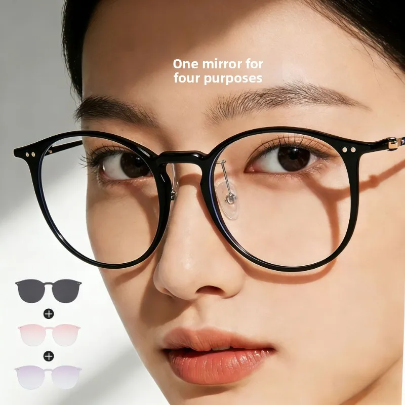 CLLOIO Vintage Magnetic Clip On Prescription Glasses Anti Blue Light Myopia Glasses Polarized Custom Progressive Reading Eyewear