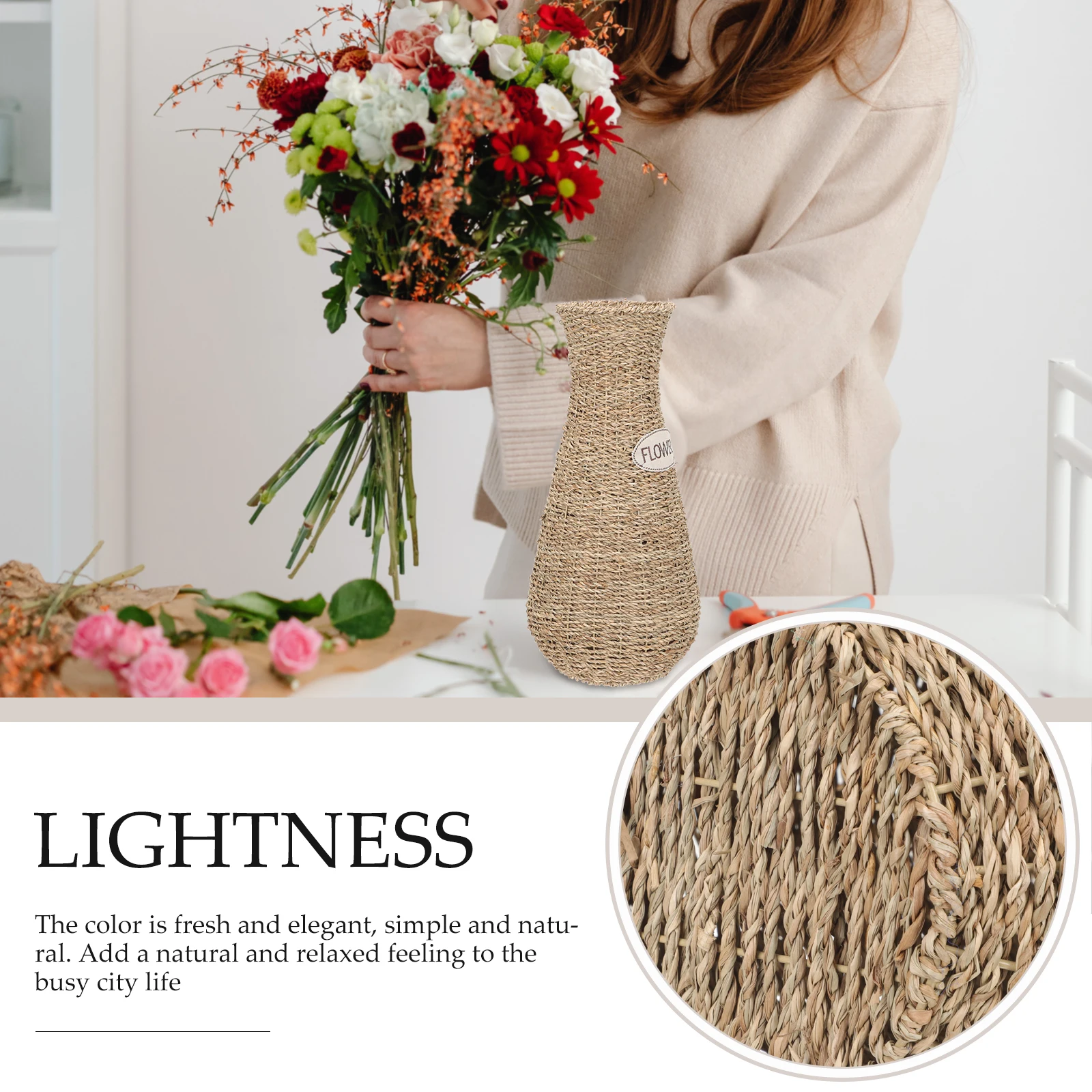 

Creative Woven Rattan Vase Small Space-Saving Flower Arrangement Vase for Home Bedroom Office Festival Exhibition Decorative Use