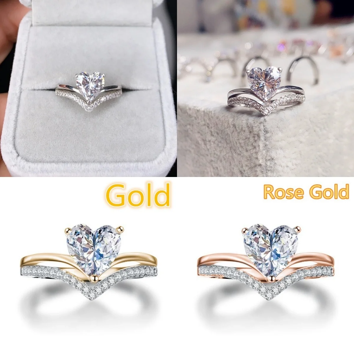 

Spring Autumn Delicate Trendy Heart Zircon Stainless Steel Rings for Women Bridal Engagement Wedding Ring Jewelry Gift
