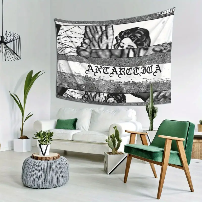Vintage Distressed Angel Tapestry, Black Gothic Antarctic Alphabet Distressed Soft Wallpaper, Hip-Hop-Style Home Decor