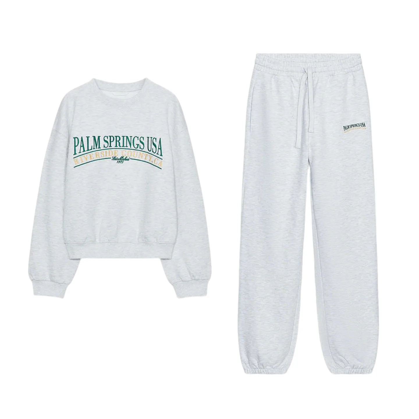 Comoda felpa rotonda allentata stampata Ne e pantaloni lunghi casual Set Faion per abbigliamento autunnale lungo in cotone da donna