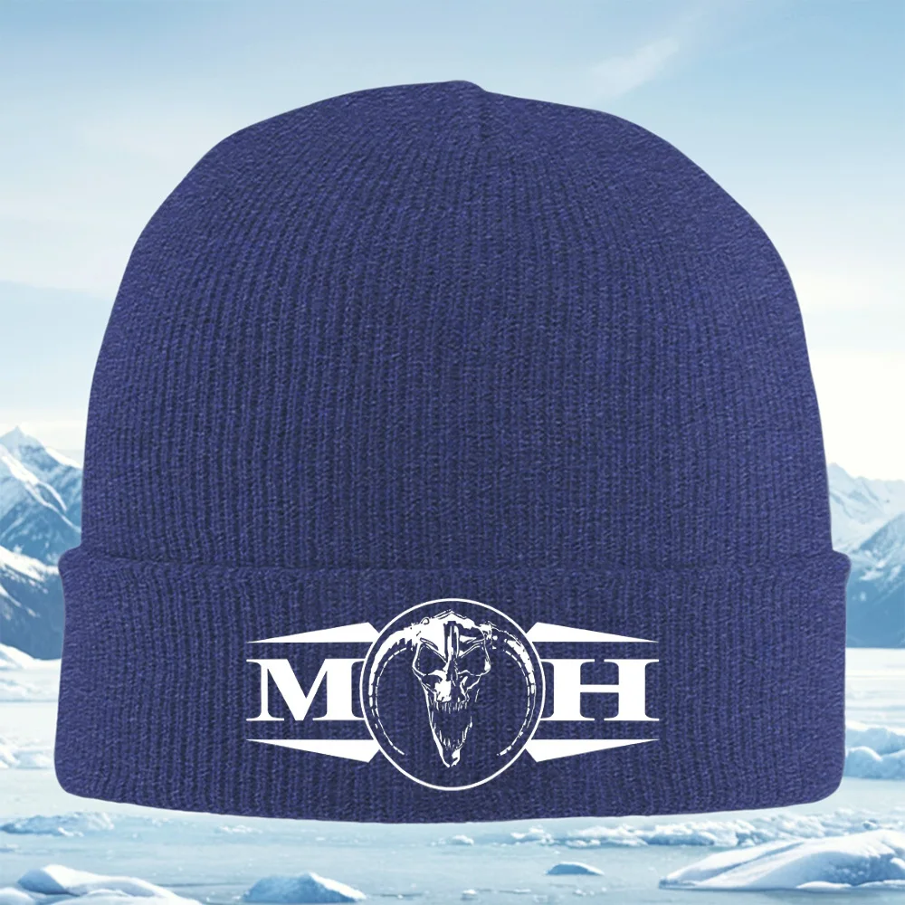 الجمجمة رئيس الحروف البيضاء خلفية سوداء الرجال النساء للجنسين محبوك قبعة قبعة صوفية قبعة الشتاء الحرارية الدافئة عيد الميلاد في الهواء الطلق