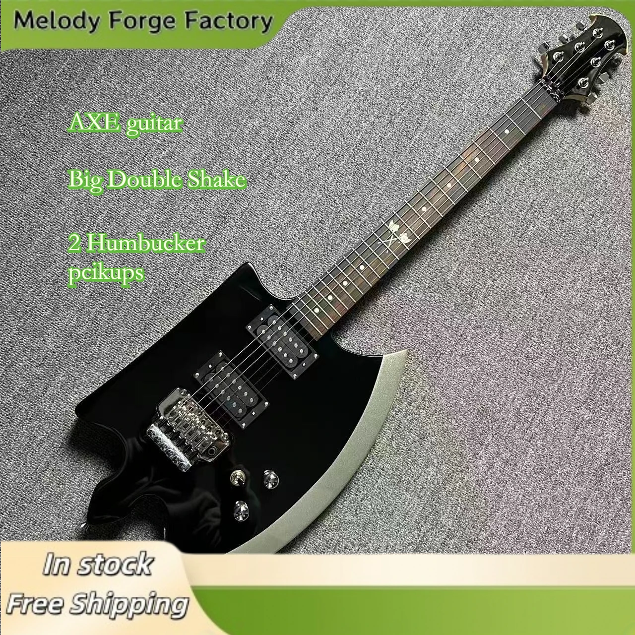 

New Rocker's Battle Axe Electric Guitar Heavy Metal/Rock Stage Shows -Dual Bridge System - Low-Profile Axe for Rock Gigs