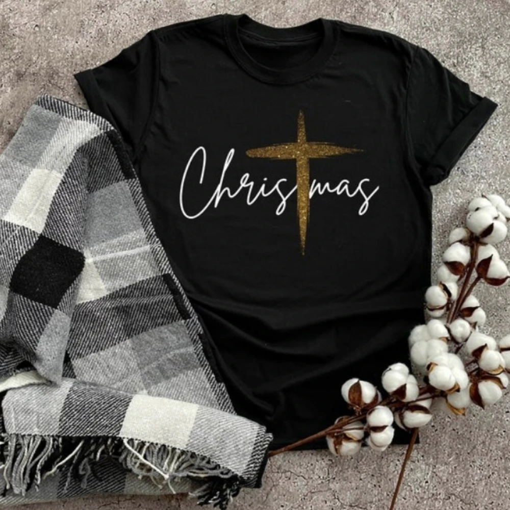 

Рождественская рубашка Рождественская рубашка с крестом Одинаковая рождественская уличная одежда для всей семьи Классический узор Высококачественные хлопковые футболки