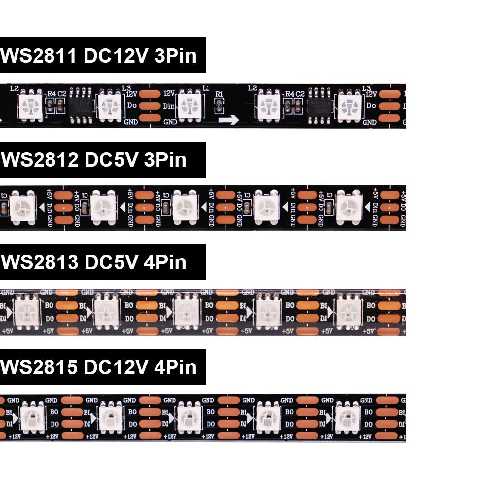 WS2812B WS2811 WS2813 WS2815 30/60/144 leds/m tira de LED RGB de píxeles inteligentes WS2812 cinta de luz Led direccionable individualmente DC5V 12V