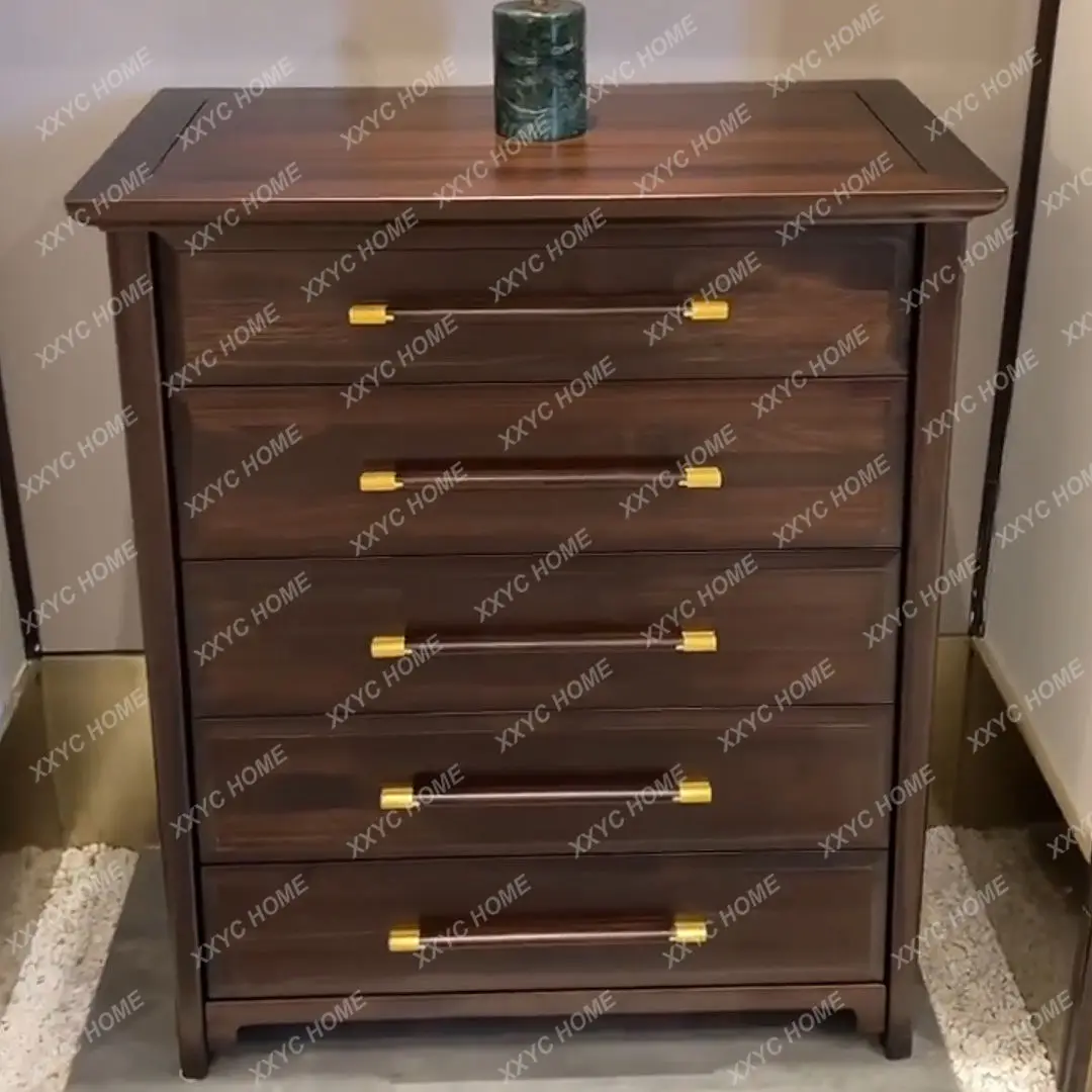 Ebony wood five-drawer modern living room drawer cabinet, bedroom storage cabinet, solid wood drawers